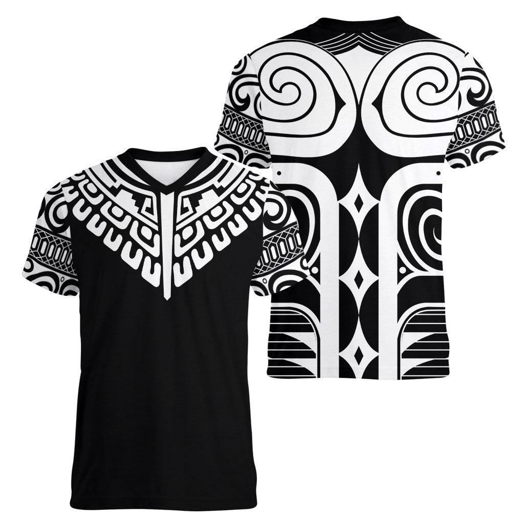 Japan Indigenous Jomon Tattoo Inspiration Women V-Neck T-Shirt Black Version