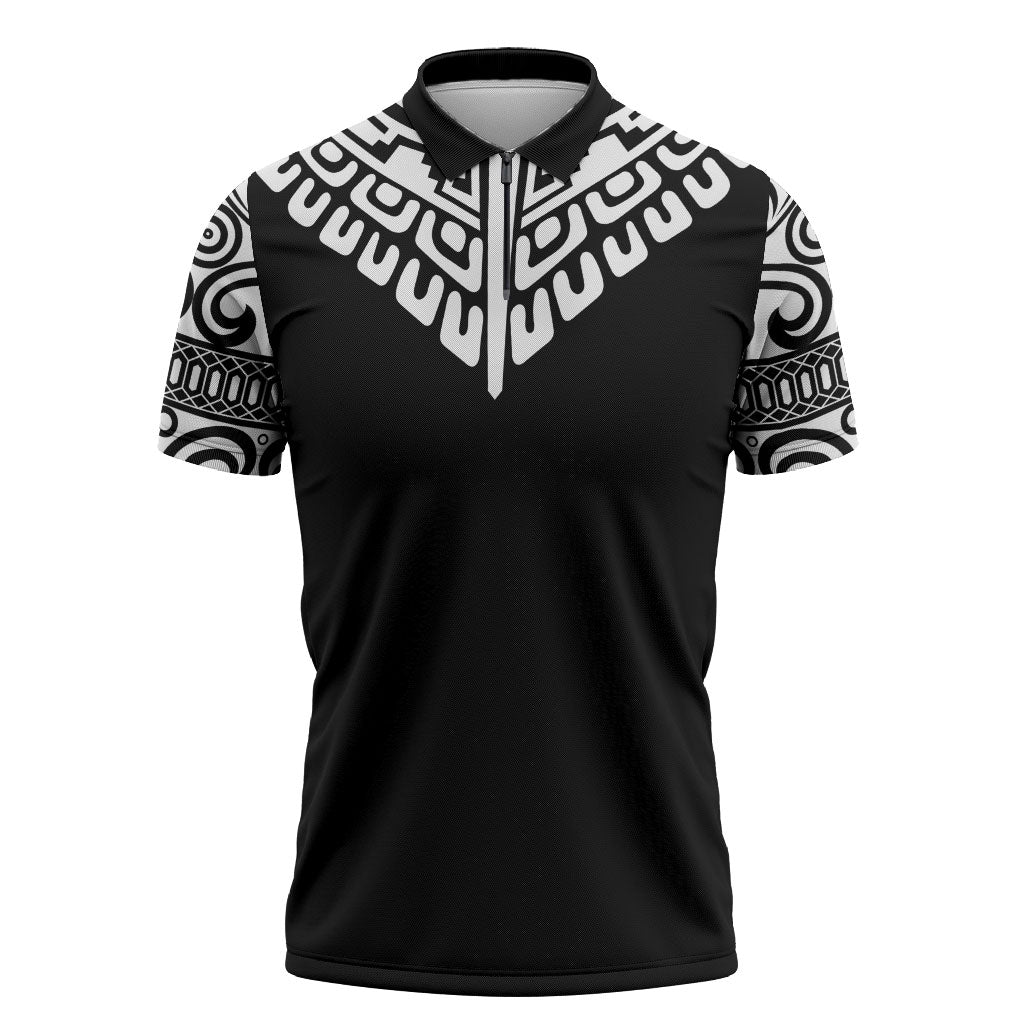 Japan Indigenous Jomon Tattoo Inspiration Zipper Polo Shirt Black Version