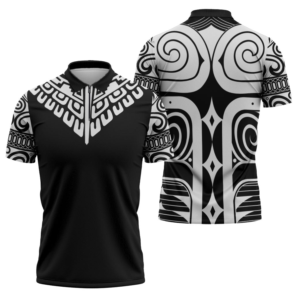 Japan Indigenous Jomon Tattoo Inspiration Zipper Polo Shirt Black Version