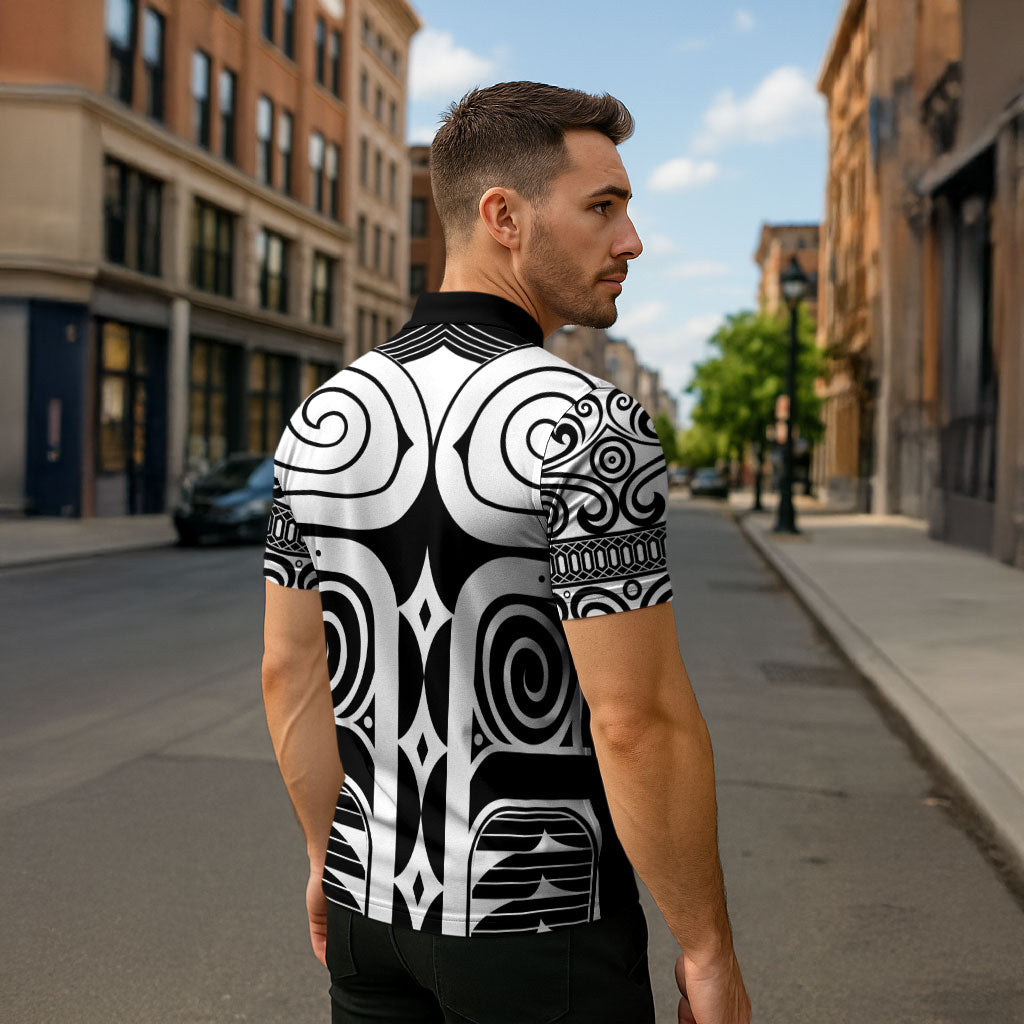 Japan Indigenous Jomon Tattoo Inspiration Zipper Polo Shirt Black Version