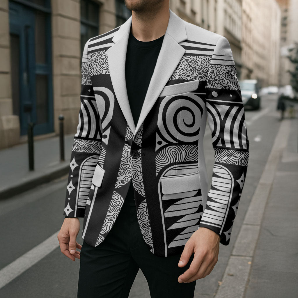 Japanese Indigenous Blazer Jomon Tribal Inspired White