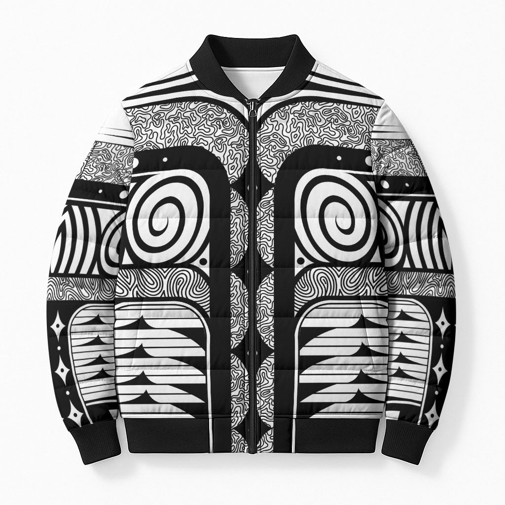 Japanese Indigenous Bomber Puffer Jacket Jomon Tribal Inspired White