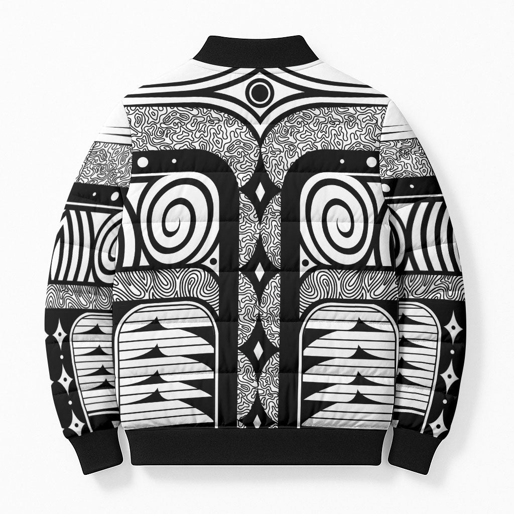 Japanese Indigenous Bomber Puffer Jacket Jomon Tribal Inspired White