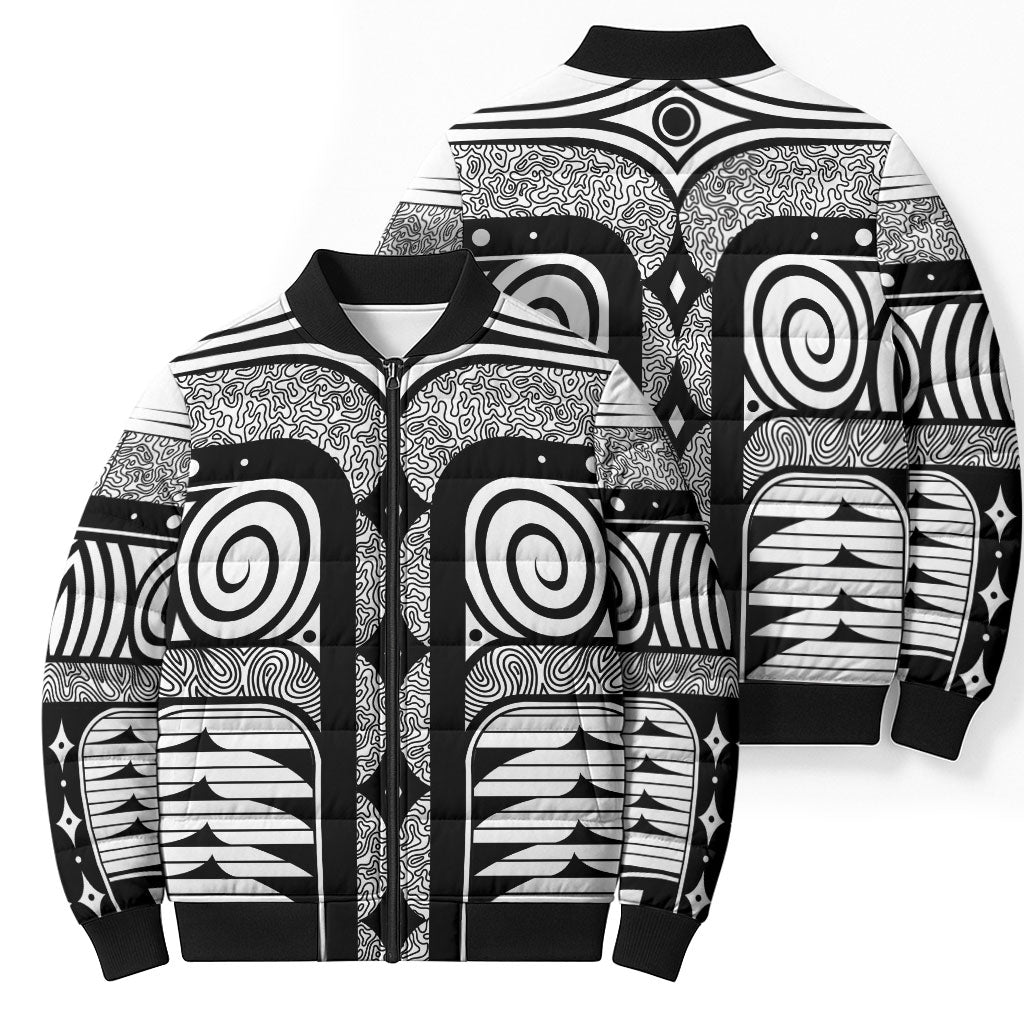 Japanese Indigenous Bomber Puffer Jacket Jomon Tribal Inspired White