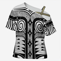 Japanese Indigenous Cross Shoulder Shirt Jomon Tribal Inspired White