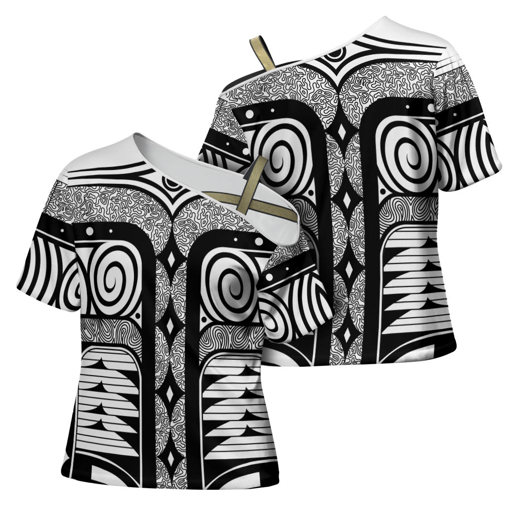 Japanese Indigenous Cross Shoulder Shirt Jomon Tribal Inspired White