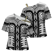 Japanese Indigenous Cross Shoulder Shirt Jomon Tribal Inspired White