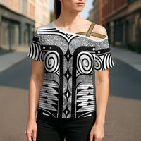 Japanese Indigenous Cross Shoulder Shirt Jomon Tribal Inspired White