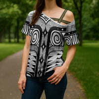 Japanese Indigenous Cross Shoulder Shirt Jomon Tribal Inspired White