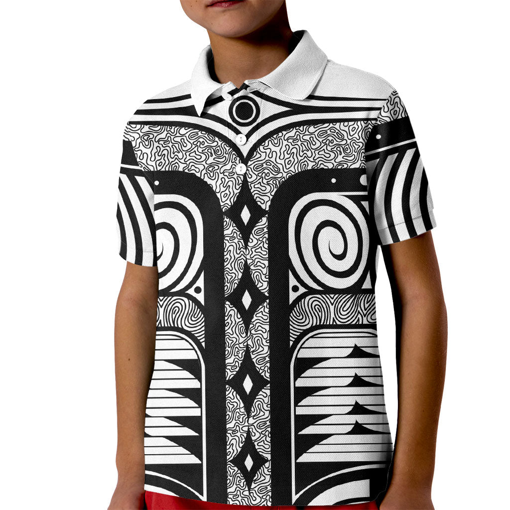 Japanese Indigenous Kid Polo Shirt Jomon Tribal Inspired White