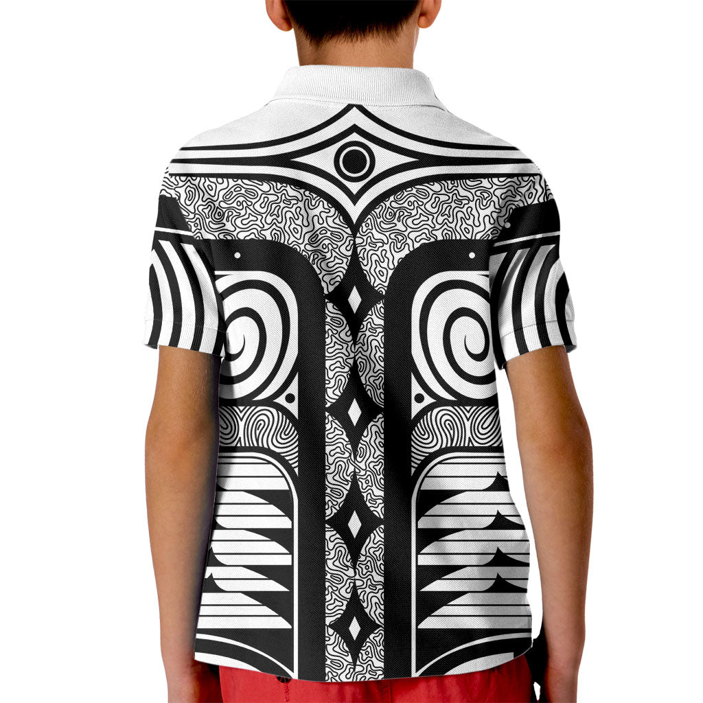 Japanese Indigenous Kid Polo Shirt Jomon Tribal Inspired White