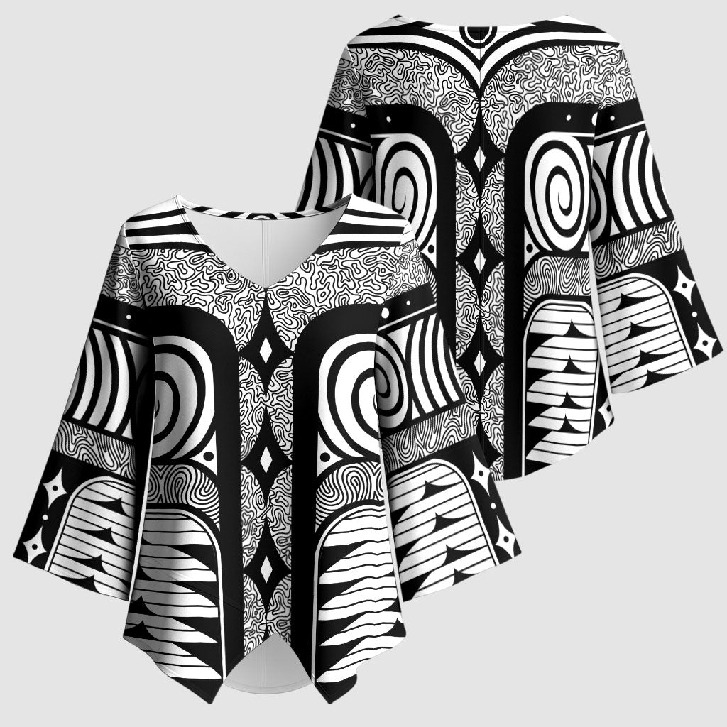 Japanese Indigenous Kimono Sleeve Blouse Jomon Tribal Inspired White