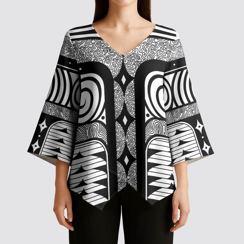 Japanese Indigenous Kimono Sleeve Blouse Jomon Tribal Inspired White
