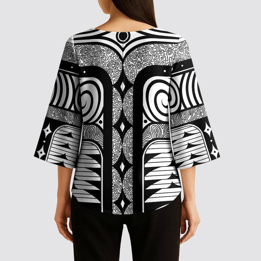 Japanese Indigenous Kimono Sleeve Blouse Jomon Tribal Inspired White
