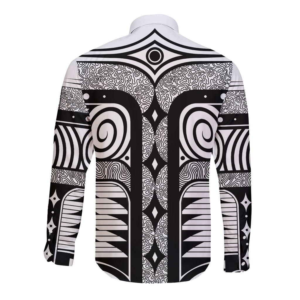 Japanese Indigenous Long Sleeve Button Shirt Jomon Tribal Inspired White