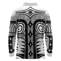 Japanese Indigenous Long Sleeve Polo Shirt Jomon Tribal Inspired White
