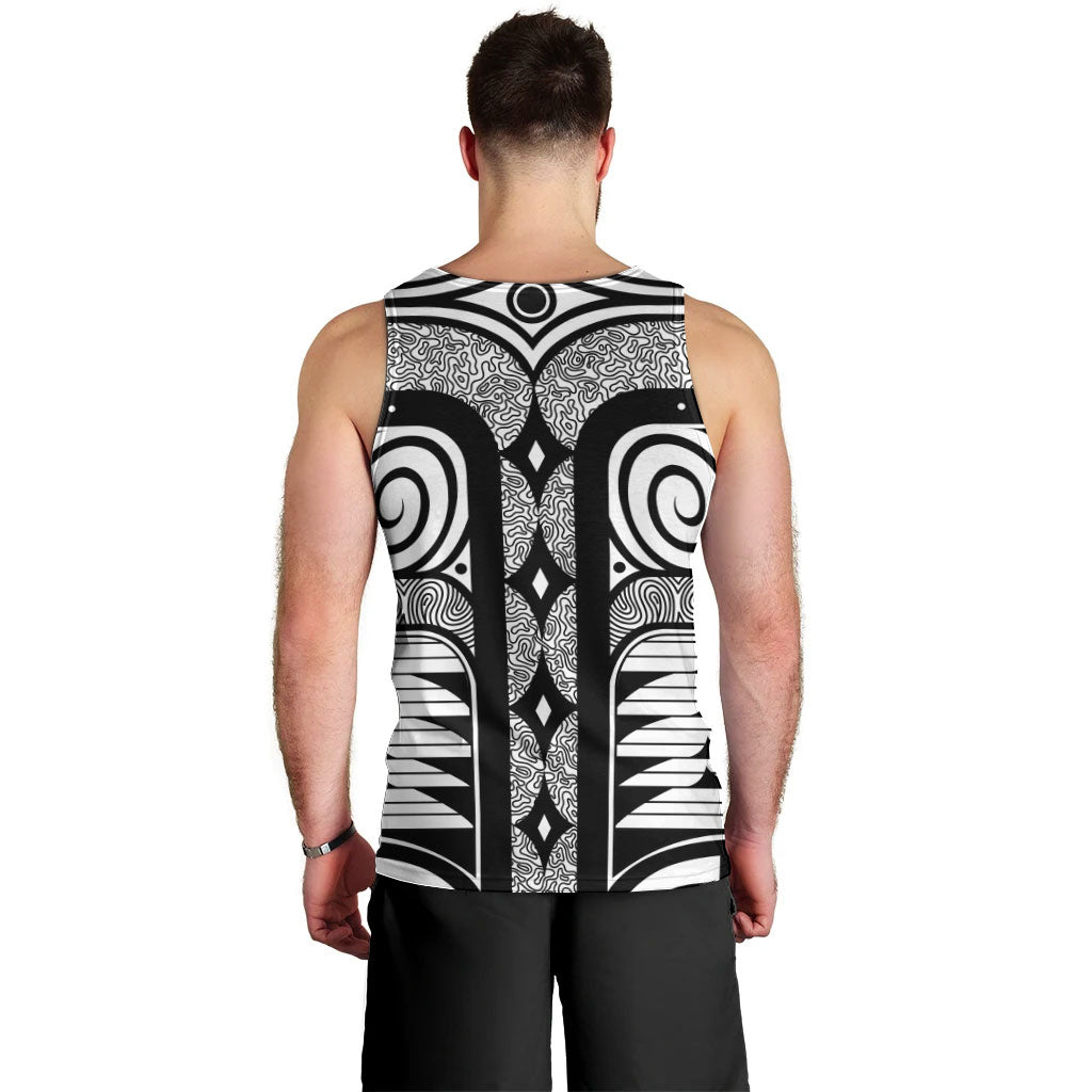 Japanese Indigenous Men Tank Top Jomon Tribal Inspired White