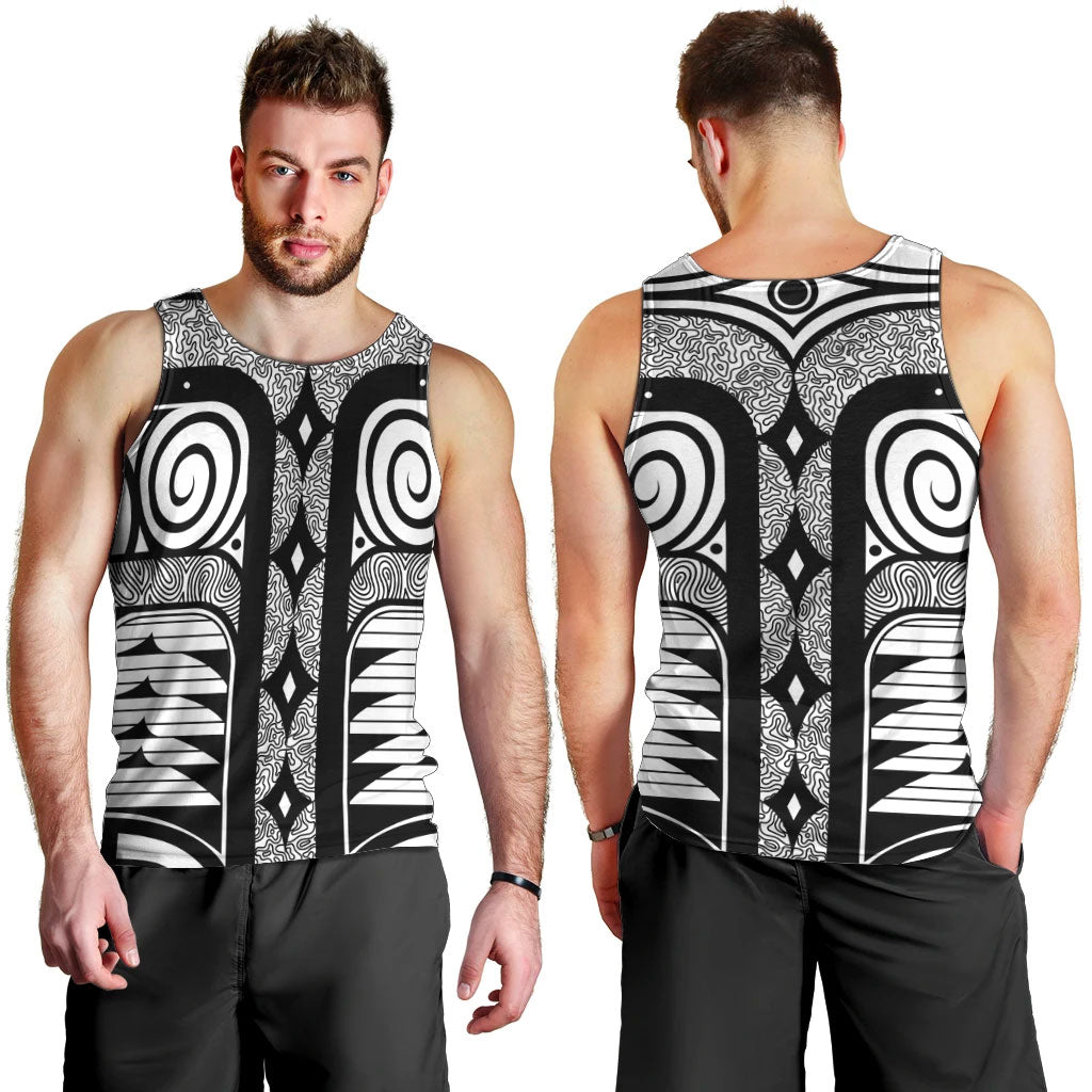 Japanese Indigenous Men Tank Top Jomon Tribal Inspired White