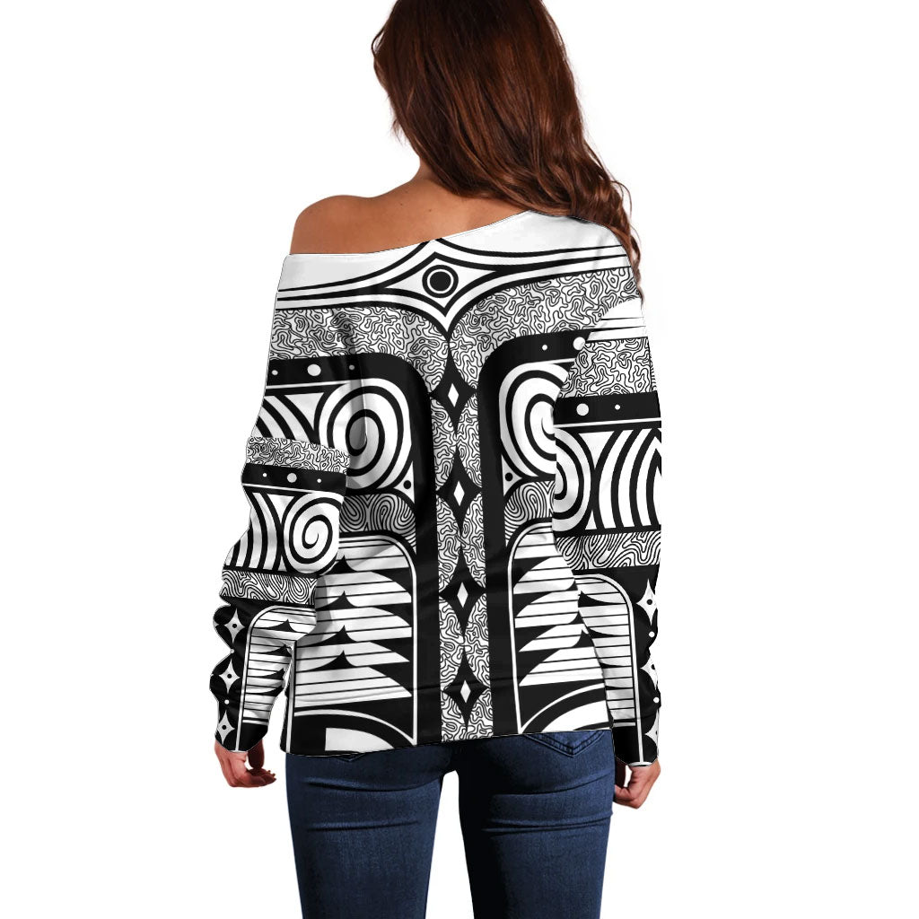 Japanese Indigenous Off Shoulder Sweater Jomon Tribal Inspired White