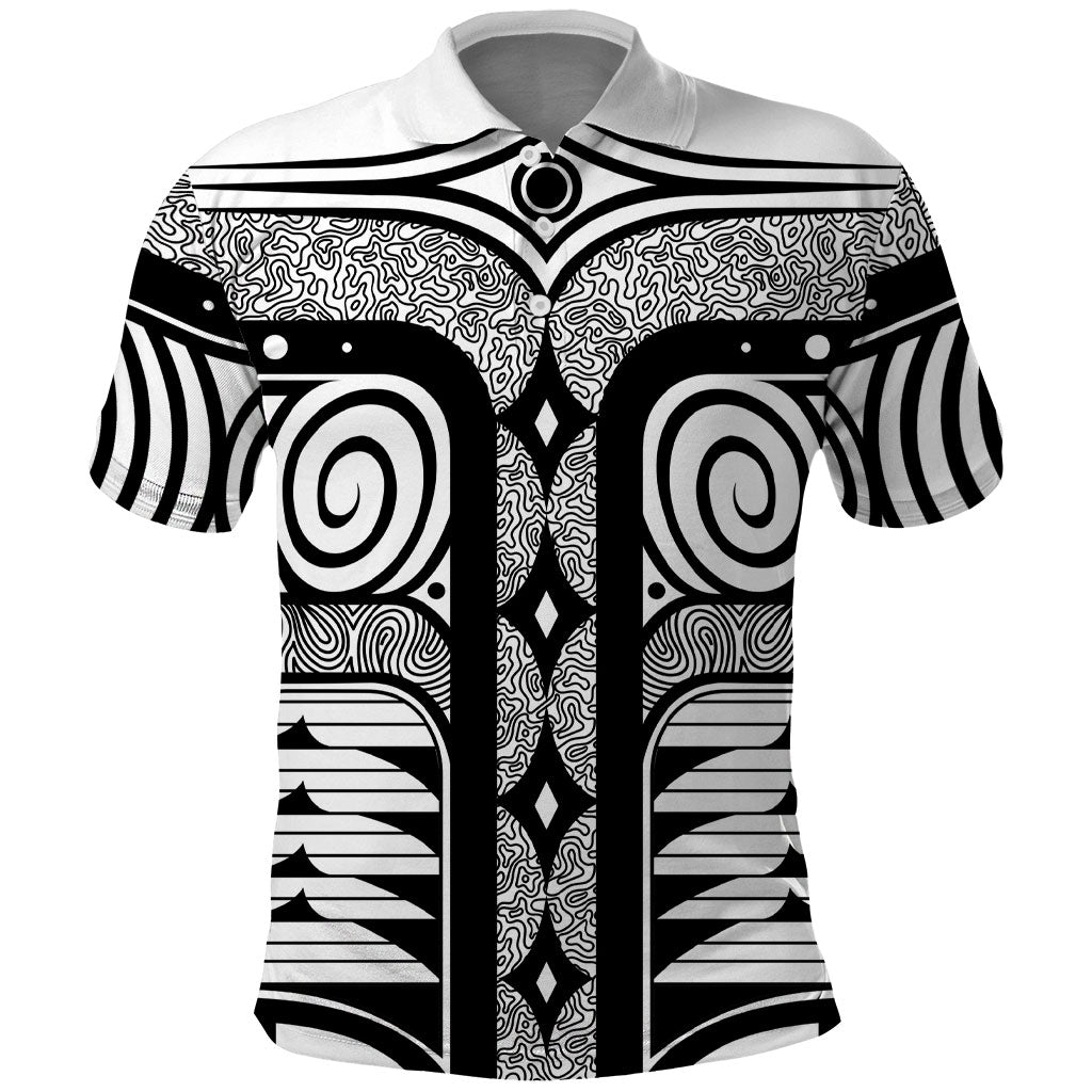 Japanese Indigenous Polo Shirt Jomon Tribal Inspired White