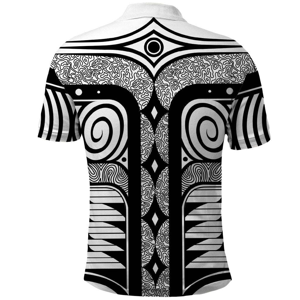 Japanese Indigenous Polo Shirt Jomon Tribal Inspired White
