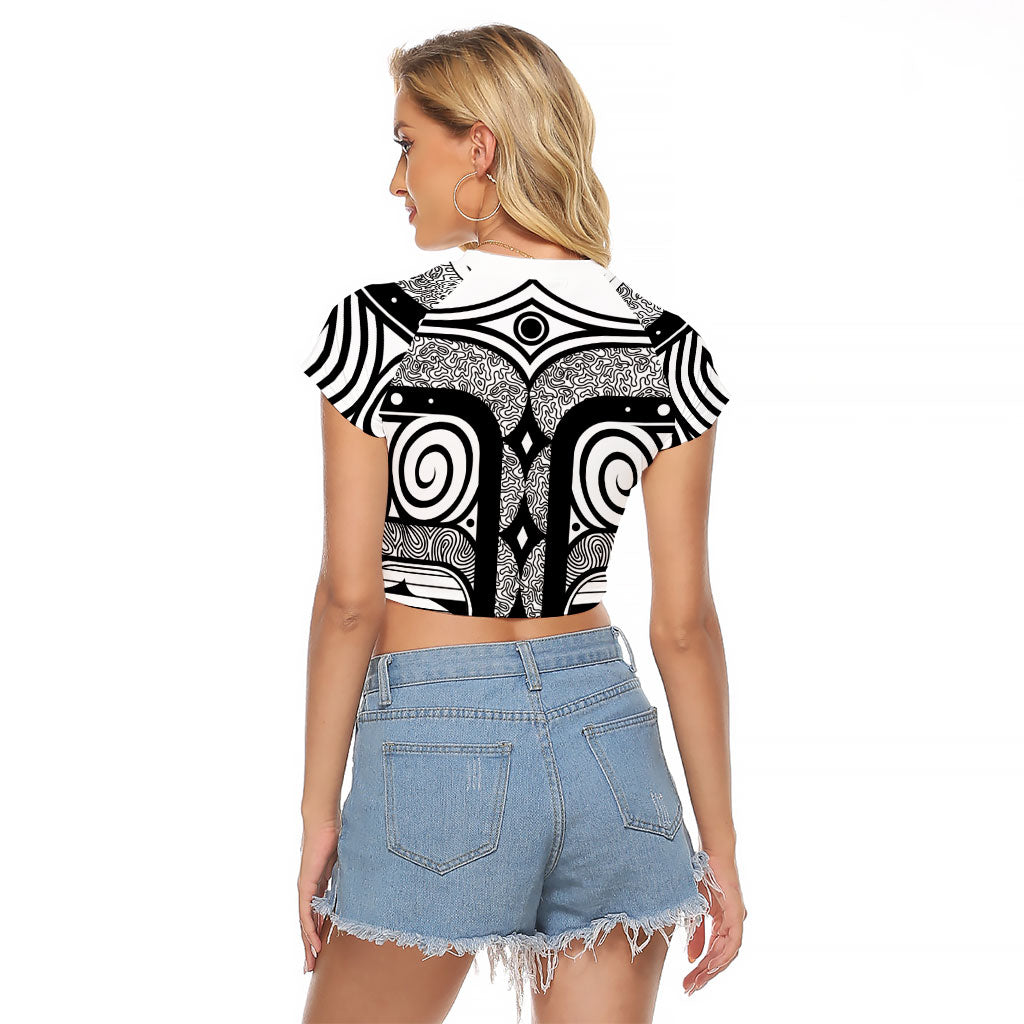 Japanese Indigenous Raglan Cropped T Shirt Jomon Tribal Inspired White