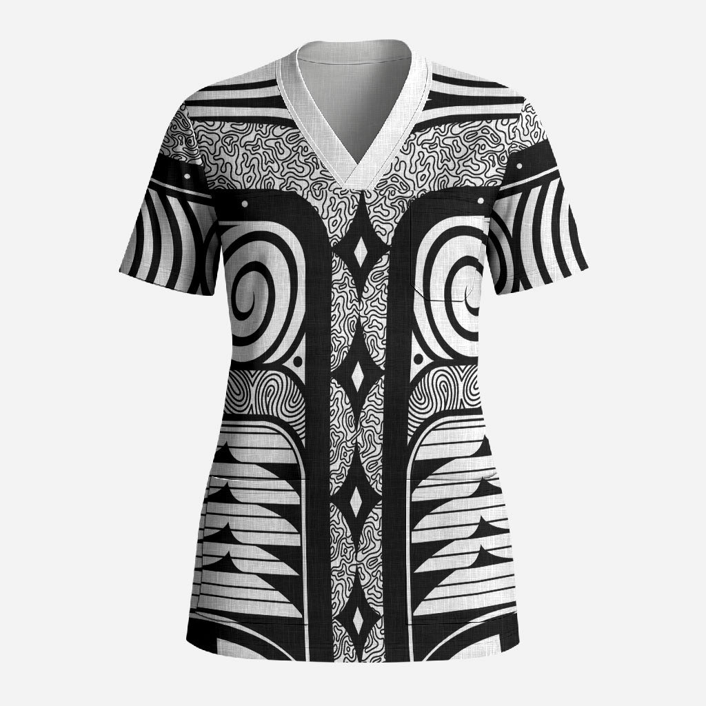 Japanese Indigenous Scrub Top Jomon Tribal Inspired White