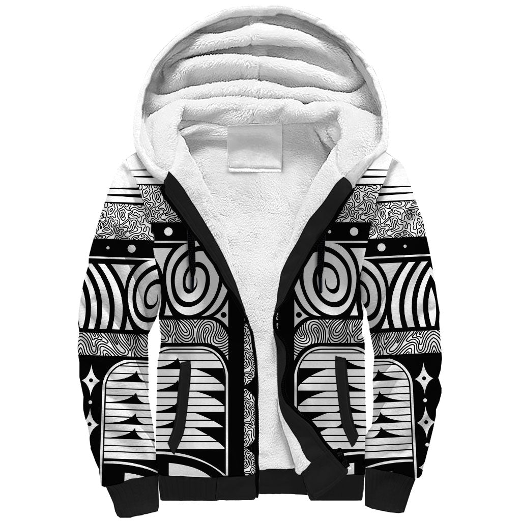 Japanese Indigenous Sherpa Hoodie Jomon Tribal Inspired White