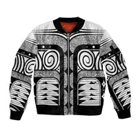 Japanese Indigenous Sleeve Zip Bomber Jacket Jomon Tribal Inspired White