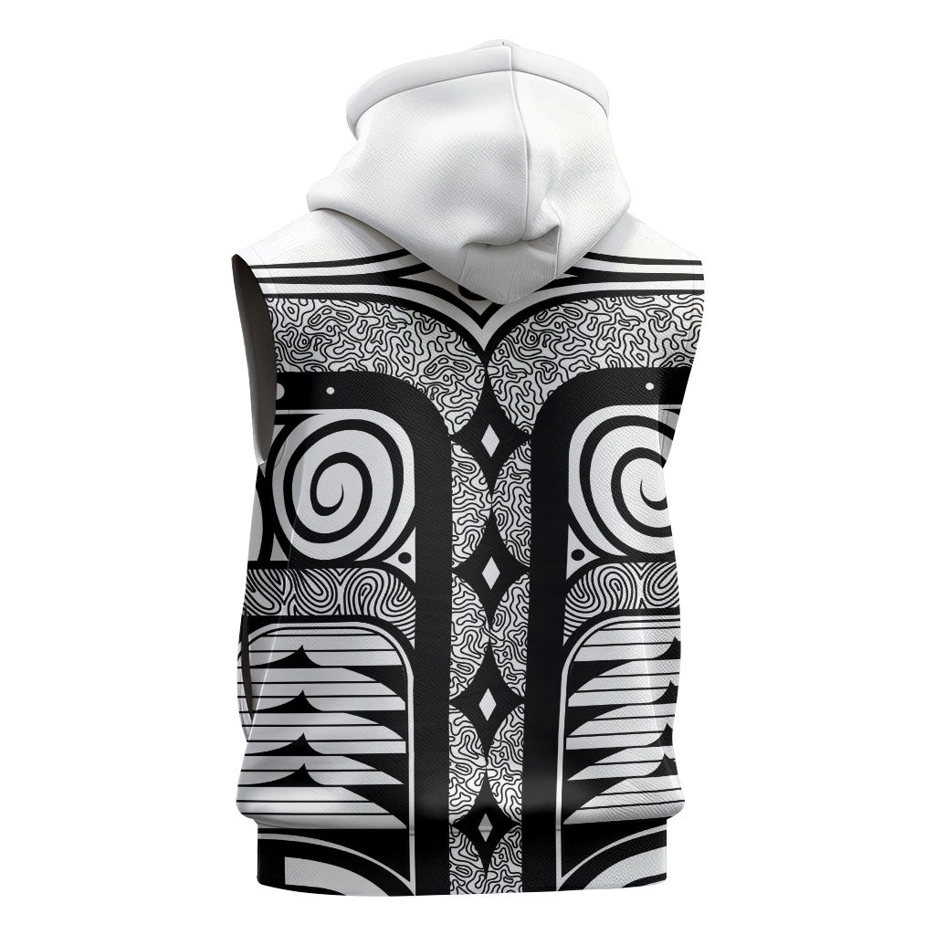 Japanese Indigenous Sleeveless Hoodie Jomon Tribal Inspired White
