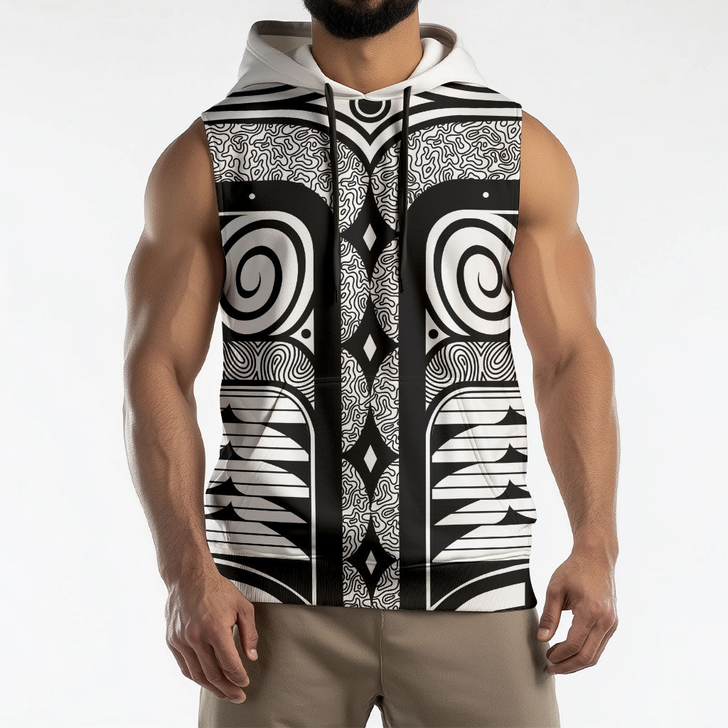 Japanese Indigenous Sleeveless Hoodie Jomon Tribal Inspired White
