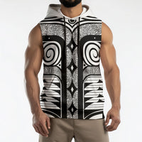 Japanese Indigenous Sleeveless Hoodie Jomon Tribal Inspired White