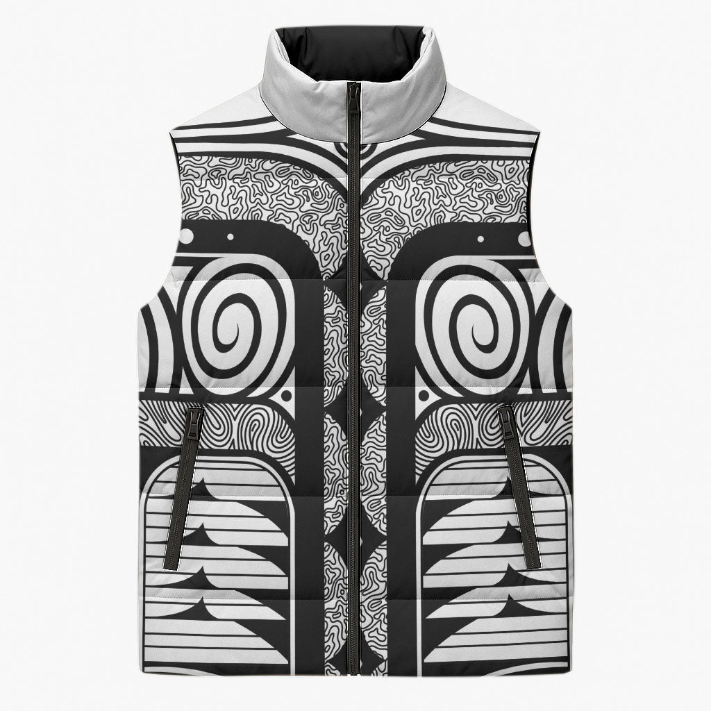Japanese Indigenous Sleeveless Puffer Jacket Jomon Tribal Inspired White