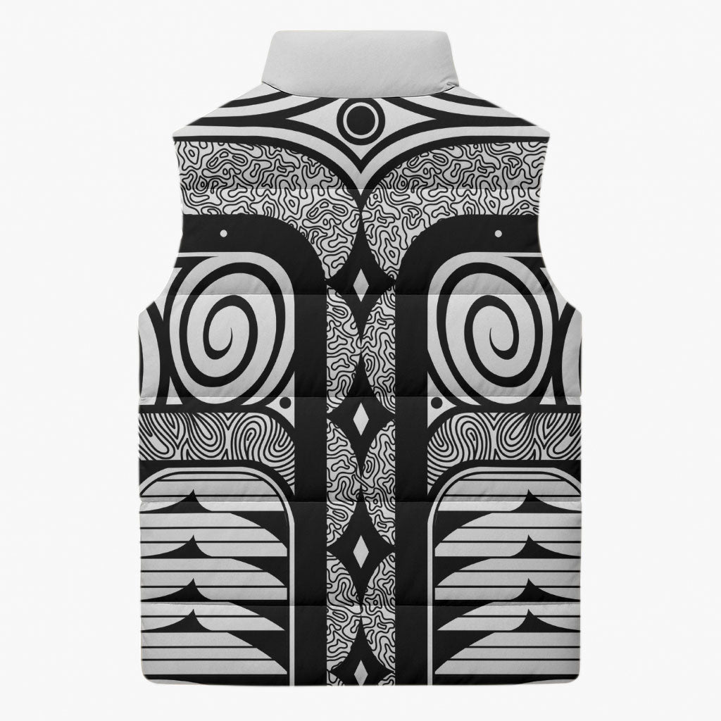 Japanese Indigenous Sleeveless Puffer Jacket Jomon Tribal Inspired White