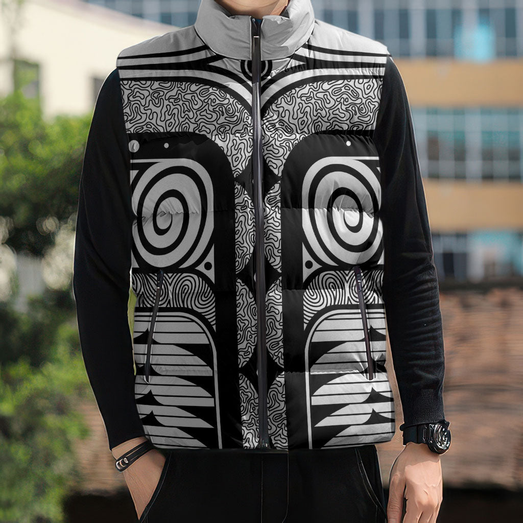 Japanese Indigenous Sleeveless Puffer Jacket Jomon Tribal Inspired White
