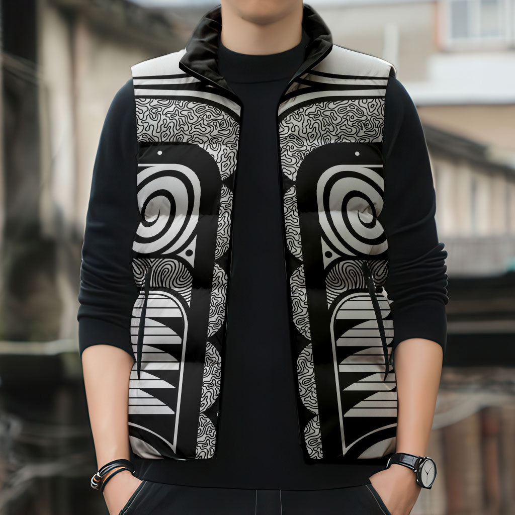 Japanese Indigenous Sleeveless Puffer Jacket Jomon Tribal Inspired White