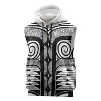 Japanese Indigenous Sleeveless Zip Hoodie Jomon Tribal Inspired White