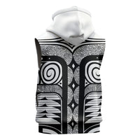 Japanese Indigenous Sleeveless Zip Hoodie Jomon Tribal Inspired White