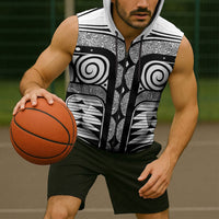 Japanese Indigenous Sleeveless Zip Hoodie Jomon Tribal Inspired White