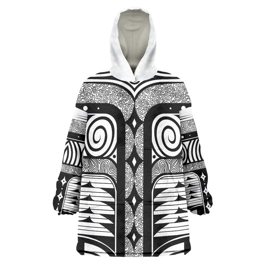 Japanese Indigenous Wearable Blanket Hoodie Jomon Tribal Inspired White