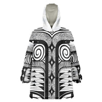 Japanese Indigenous Wearable Blanket Hoodie Jomon Tribal Inspired White