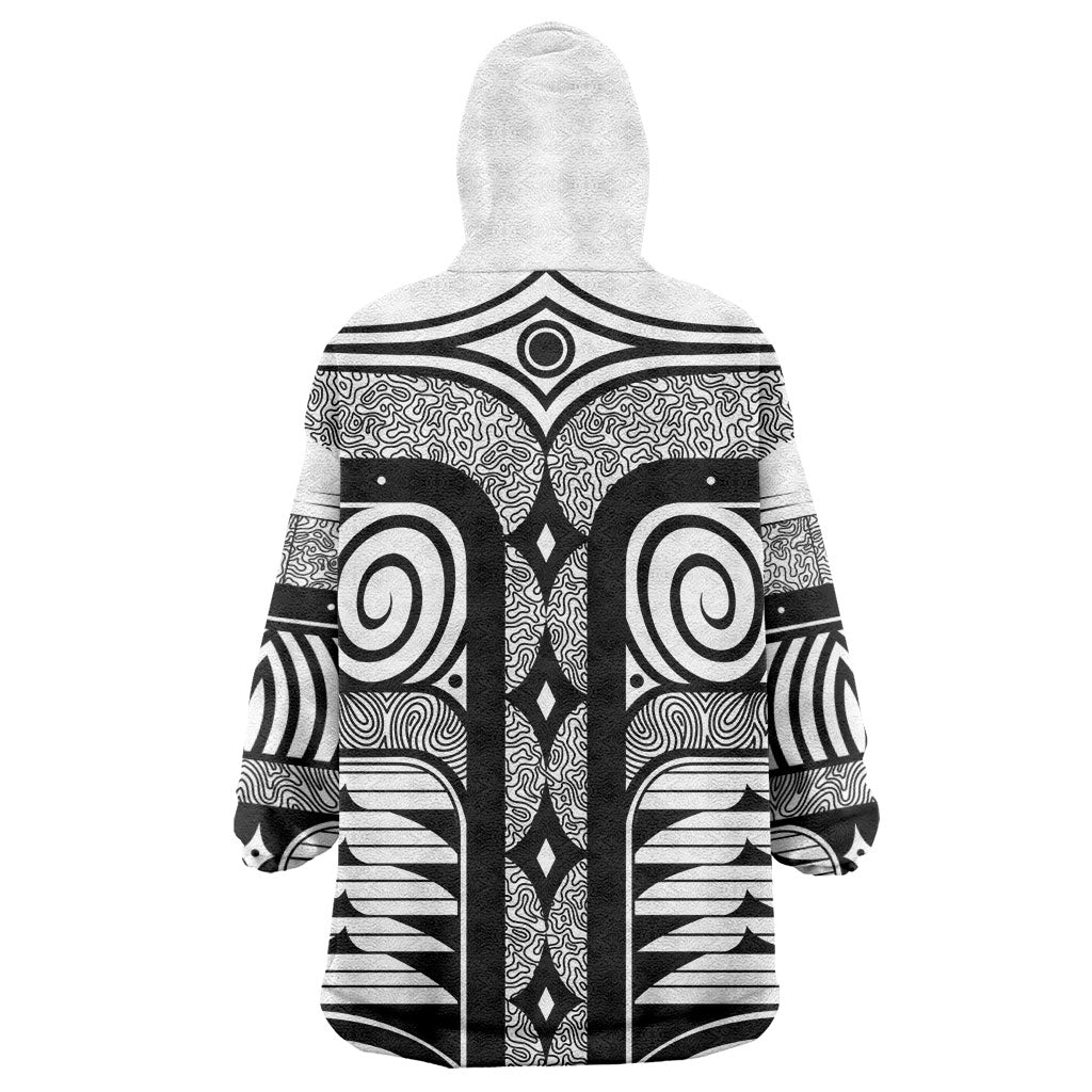 Japanese Indigenous Wearable Blanket Hoodie Jomon Tribal Inspired White