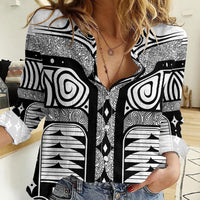 Japanese Indigenous Women Casual Shirt Jomon Tribal Inspired White