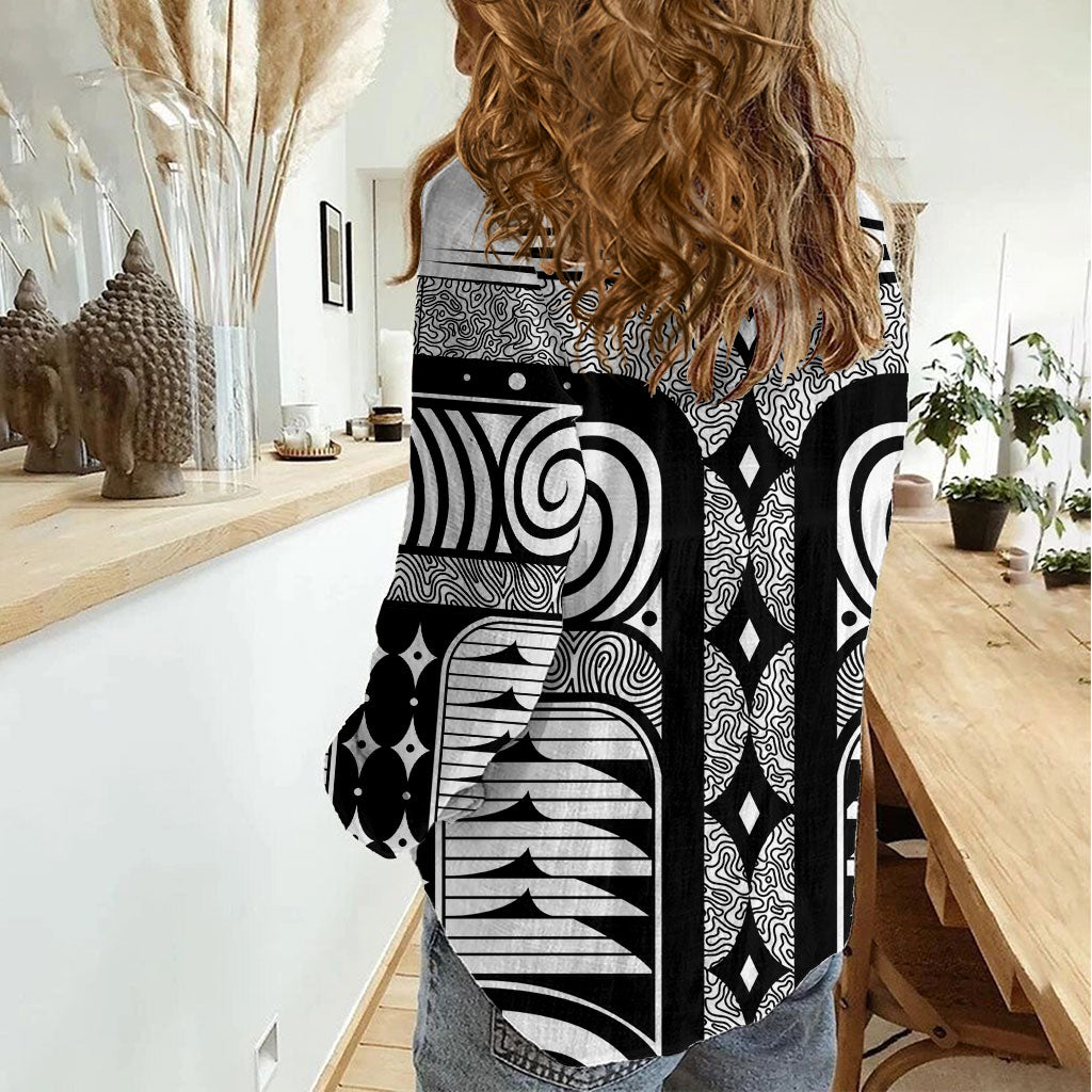 Japanese Indigenous Women Casual Shirt Jomon Tribal Inspired White