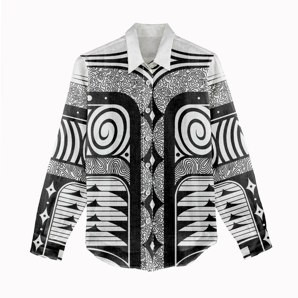 Japanese Indigenous Women Casual Shirt Jomon Tribal Inspired White