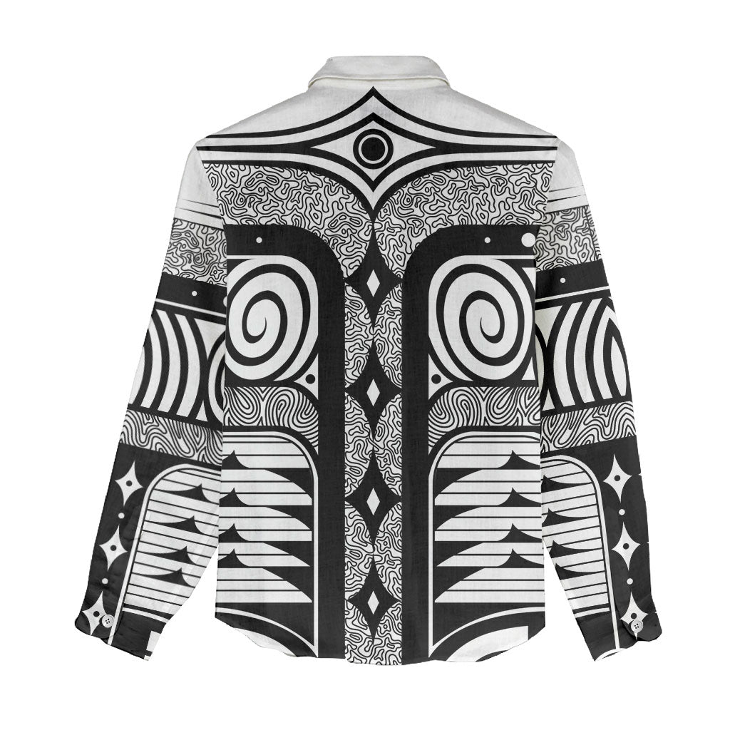 Japanese Indigenous Women Casual Shirt Jomon Tribal Inspired White