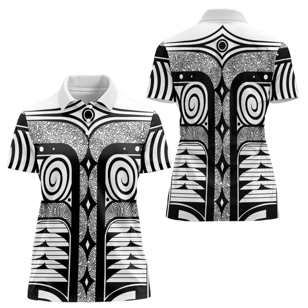 Japanese Indigenous Women Polo Shirt Jomon Tribal Inspired White