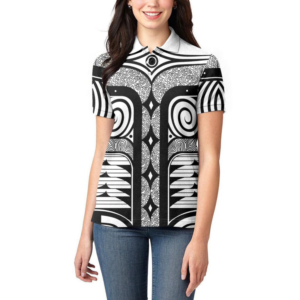 Japanese Indigenous Women Polo Shirt Jomon Tribal Inspired White