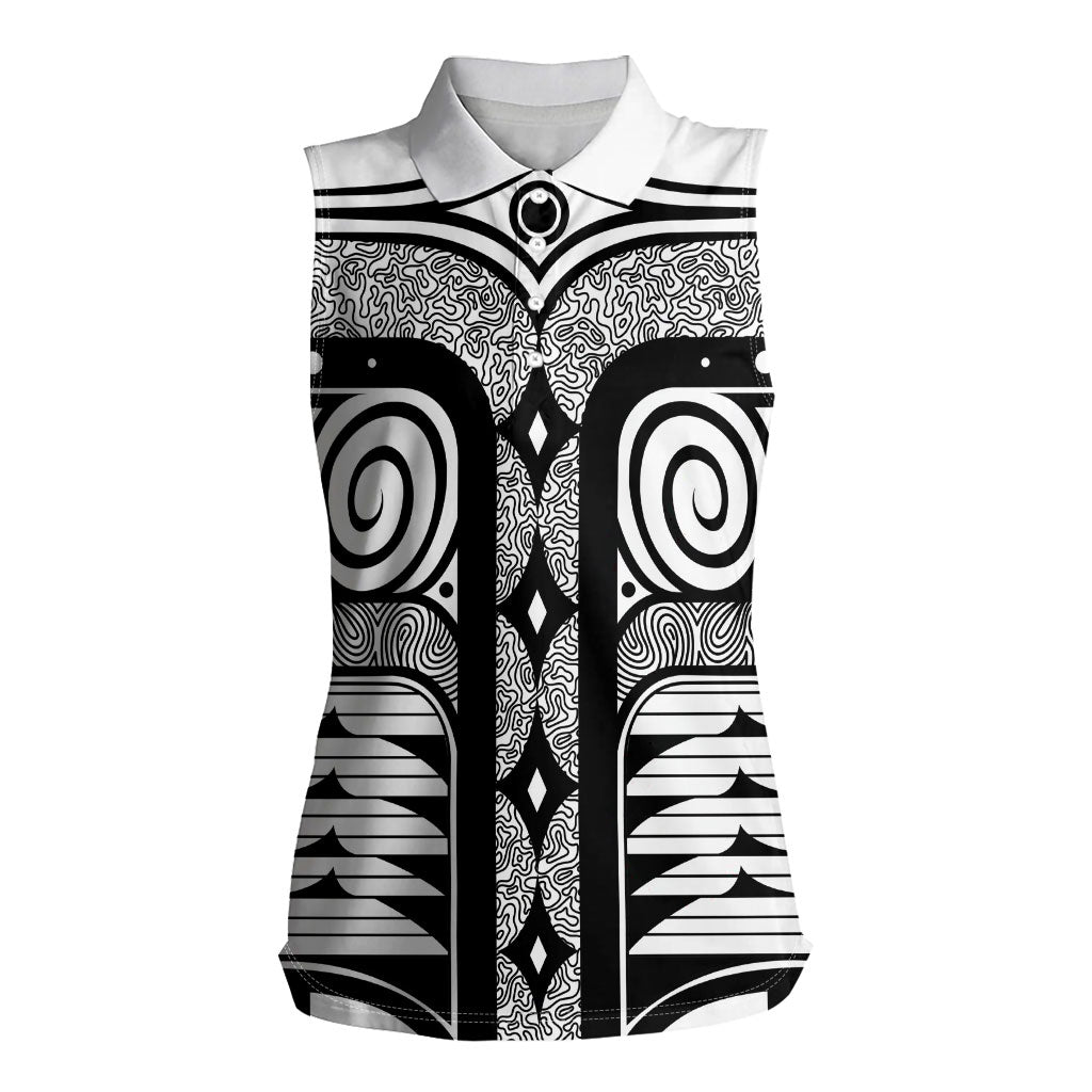 Japanese Indigenous Women Sleeveless Polo Shirt Jomon Tribal Inspired White