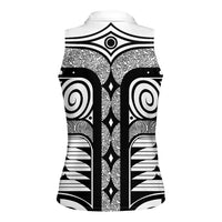 Japanese Indigenous Women Sleeveless Polo Shirt Jomon Tribal Inspired White